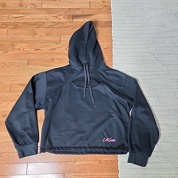 L.A. Gear Tops - LA Gear Cropped Black Sweatshirt Hoodie Gym Active 80s 90s Retro USA Cut Out L